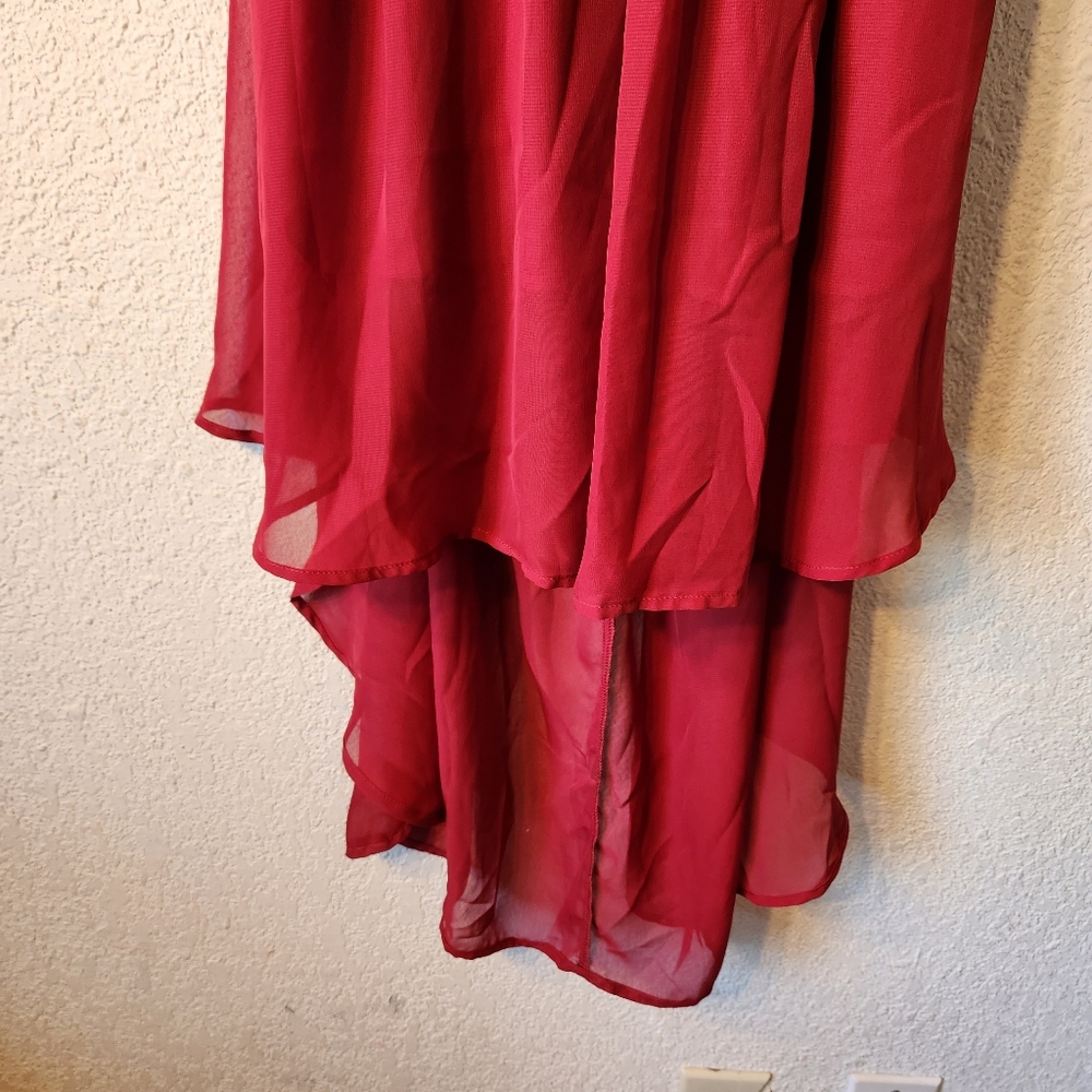 Azbro Women red Halter open back dress high low chiffon v neck sz small NWT sexy - Picture 12 of 12